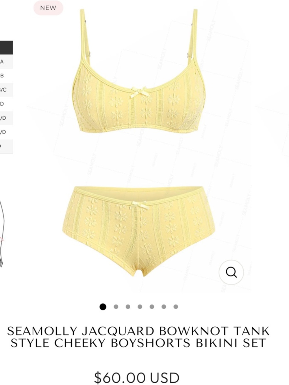 Seamolly Jacquard Bowknot Tank Bikini Set in Pale Yellow